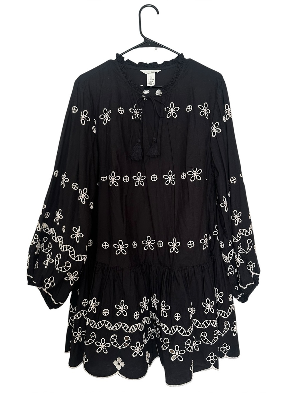 H&M Studio Cotton Eyelet Embroidery Mini Dress Size L